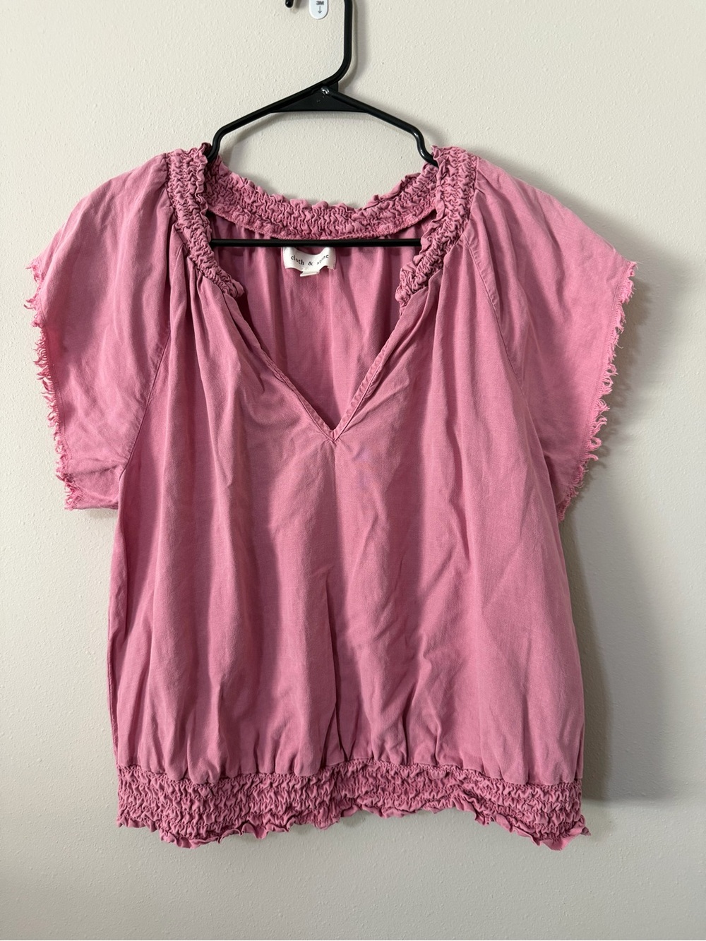 Cloth & Stone Pink Smocked Hem Blouse Women's Top Size Large L